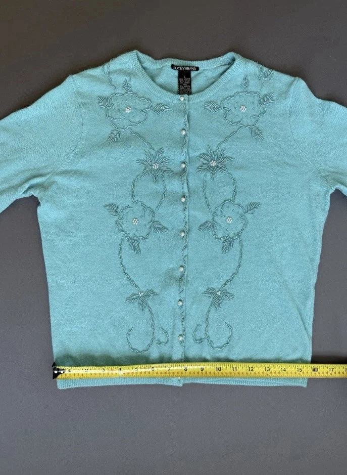 Cárdigan azul con cuentas Lucky Brand talla L para mujer ¡LINDO suéter de otoño! Foto 2 de 4