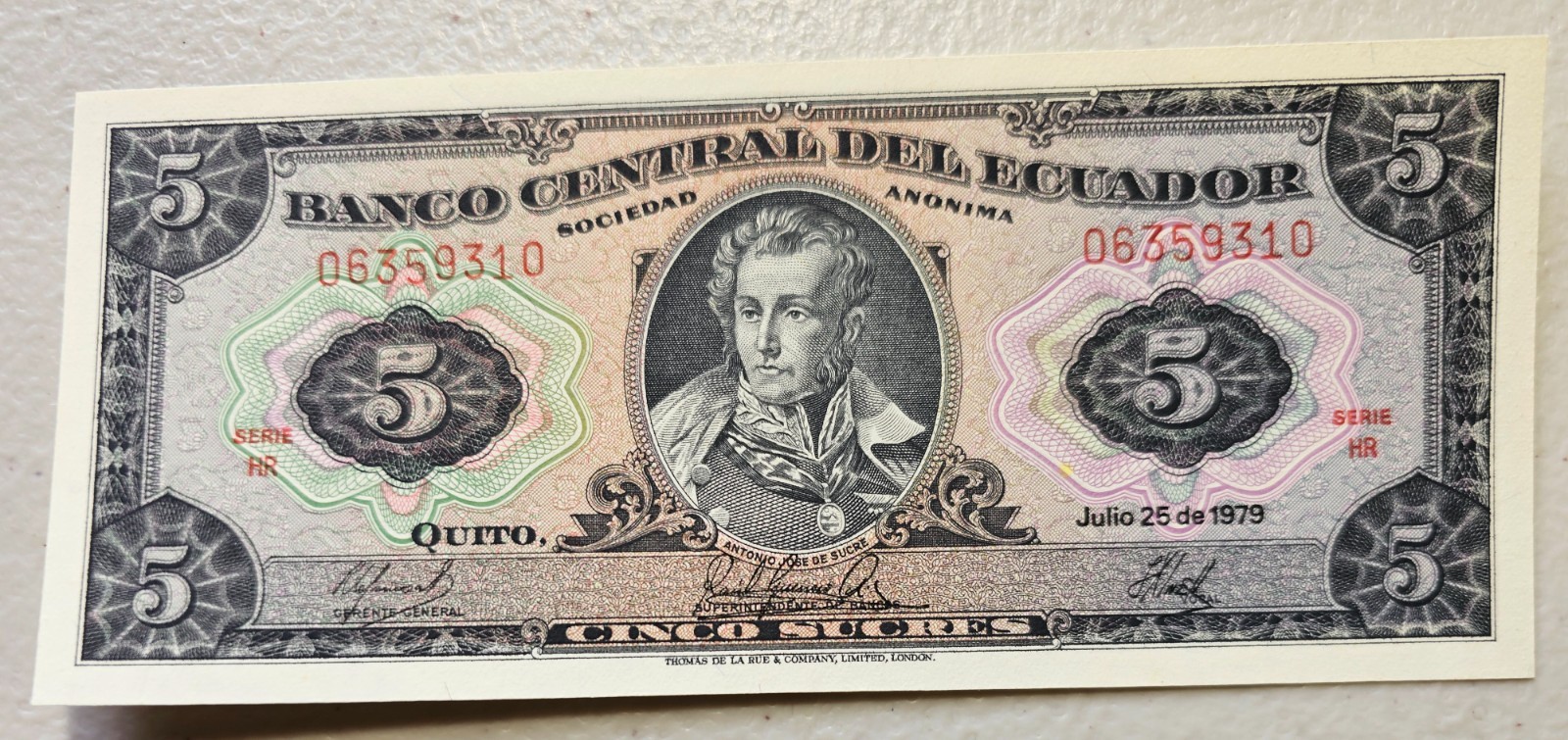 Ecuador 5 Sucres 1979 Unc