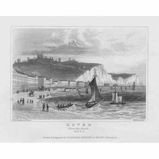 KENT View of Dover from the Beach - Antique Print c1840