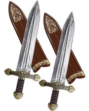 quescu 2Set Sword Toys,Plastic Roman with Sheath,Medieval Medium, Brown