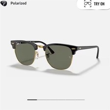 Ray-Ban Clubmaster Classic Polarized Browline Sunglasses Black/Gold Green Lens