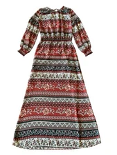 H&M Conscious 3/4 Sleeve Long Maxi Dress Bohemian Red Floral Classic Size 6