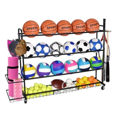 Basketball Rack, Shooting Training Rolling Ball Stand, Garage Organizer with ...