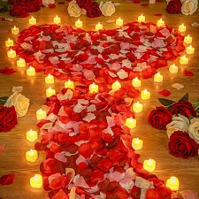4000 Pcs Artificial Rose Petals with 24 Pcs LED Tea Lights Candles Flameless LED