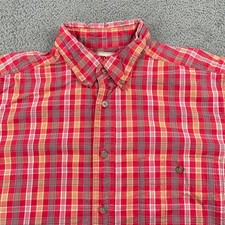 Wrangler Shirt Mens Large Red Plaid Rugged Wear Wrinkle Resist Hiking Outdoor
