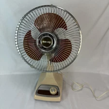 Galaxy Fan 12" Oscillating 2-Speed Desk Type 9 N-C Brown Tan Vintage Clean Works