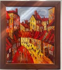 Dipinto olio su tela con cornice - Giornata del mercato (C.1998) - Vladimir Buzin (russo)