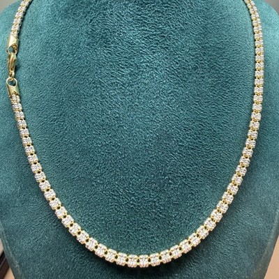 Vergoldete Dreieck Diamantschliff Eis Glieder Halskette Sterlingsilber 18'' 3,8 mm