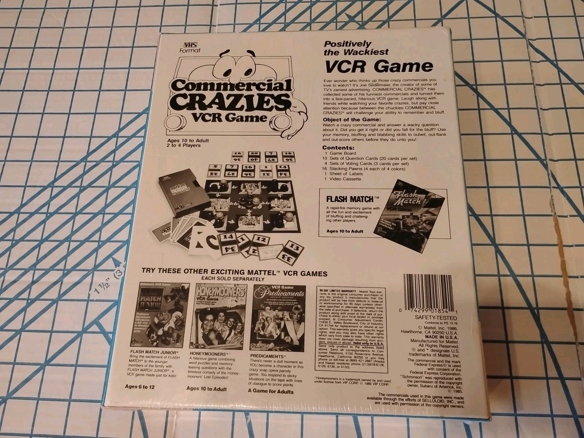 Commercial Crazies VCR Board Game Mattel Vintage 80s Complete for
