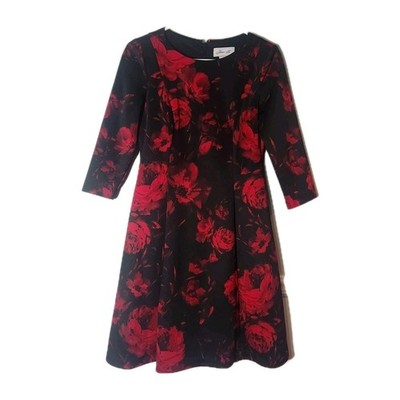 Jessica H Womens 8 Floral Print Dress Red Black Lined Career Cocktail