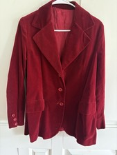 Burgundy/Red Velvet Blazer Women s Medium Button Front Lined Holiday Jacket