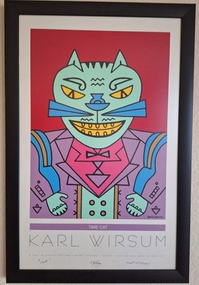 Karl Wirsum 1939-2021 limit. Lithografie 22/100 handsigniert ''Time Cat'' gerahmt