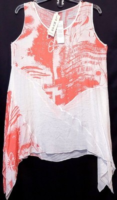 NWT TRUE COLOUR by La Moda Beach Cover-Up Scoop Neck Sharkbite Hem Linen Sz L/XL