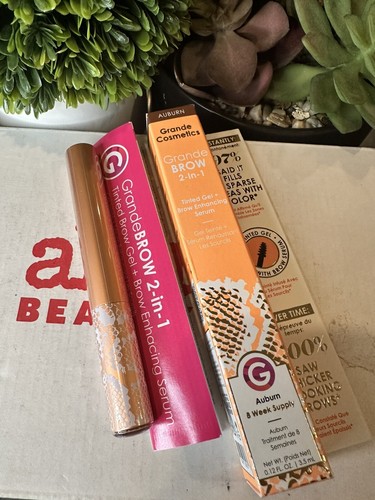 Grande Cosmetics 2 in 1 Brow Gel + Enhancing Serum Full Size .12 oz . Auburn.