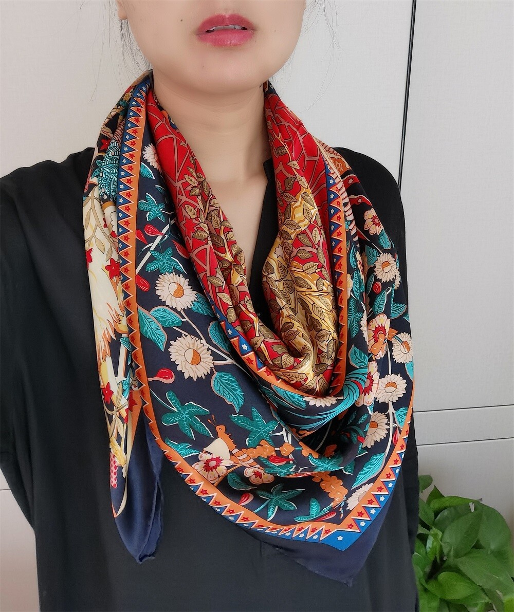 100 Silk Square Print Shawl Wraps Party Cape Shiny 110CM | eBay