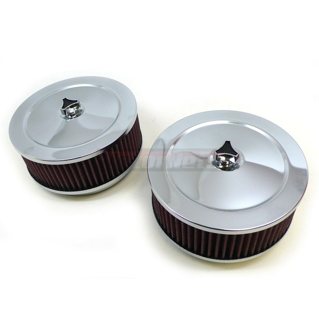 2x Chrome Air Cleaner Kit Washable 63/8" Round 4 Brl Barrel Dual Carb