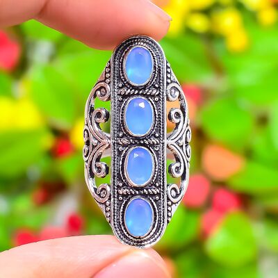 Grüner Onyx, Rosenquarz, Mix Edelstein Handarbeit 925 Sterlingsilber Ring Variation
