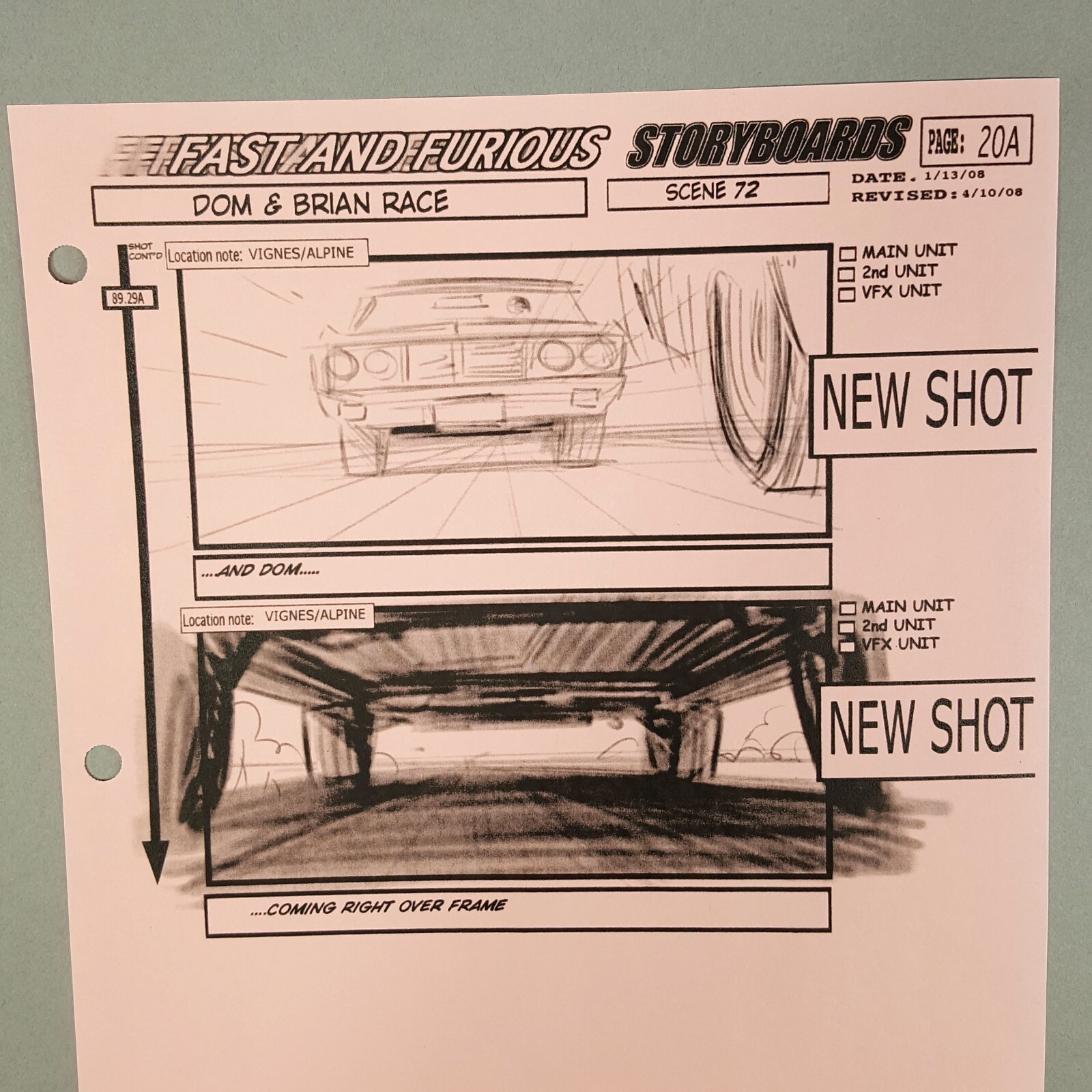 Image 3 of Fast and Furious 4 Production Used Storyboard, Dom Roars to Camera in Chevelle