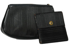 PALOMA PICASSO Design Billfold Wallet Logo Snap Make up bag Black Vntg