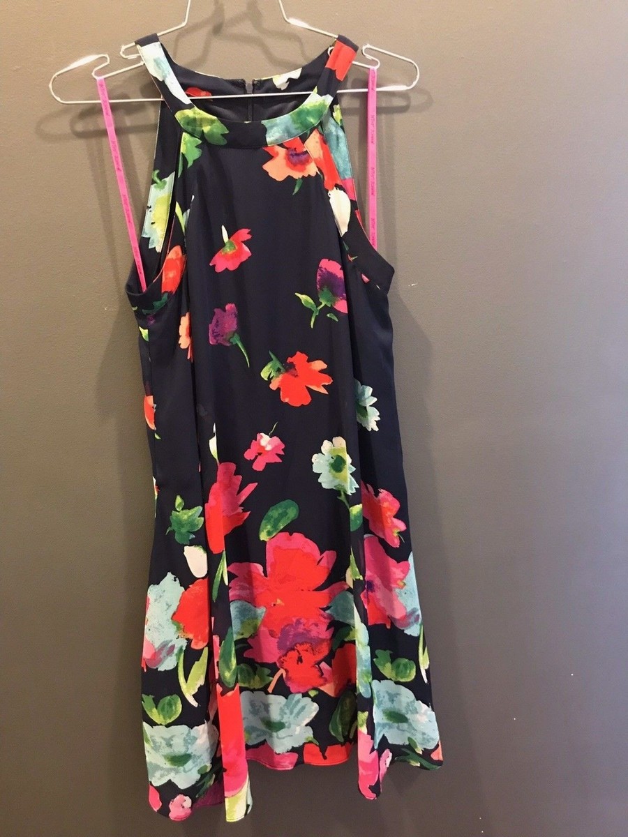 blue betsey johnson halter dress Floral Size 4 Navy Garden Lined Spring Wedding Sleeveless dress