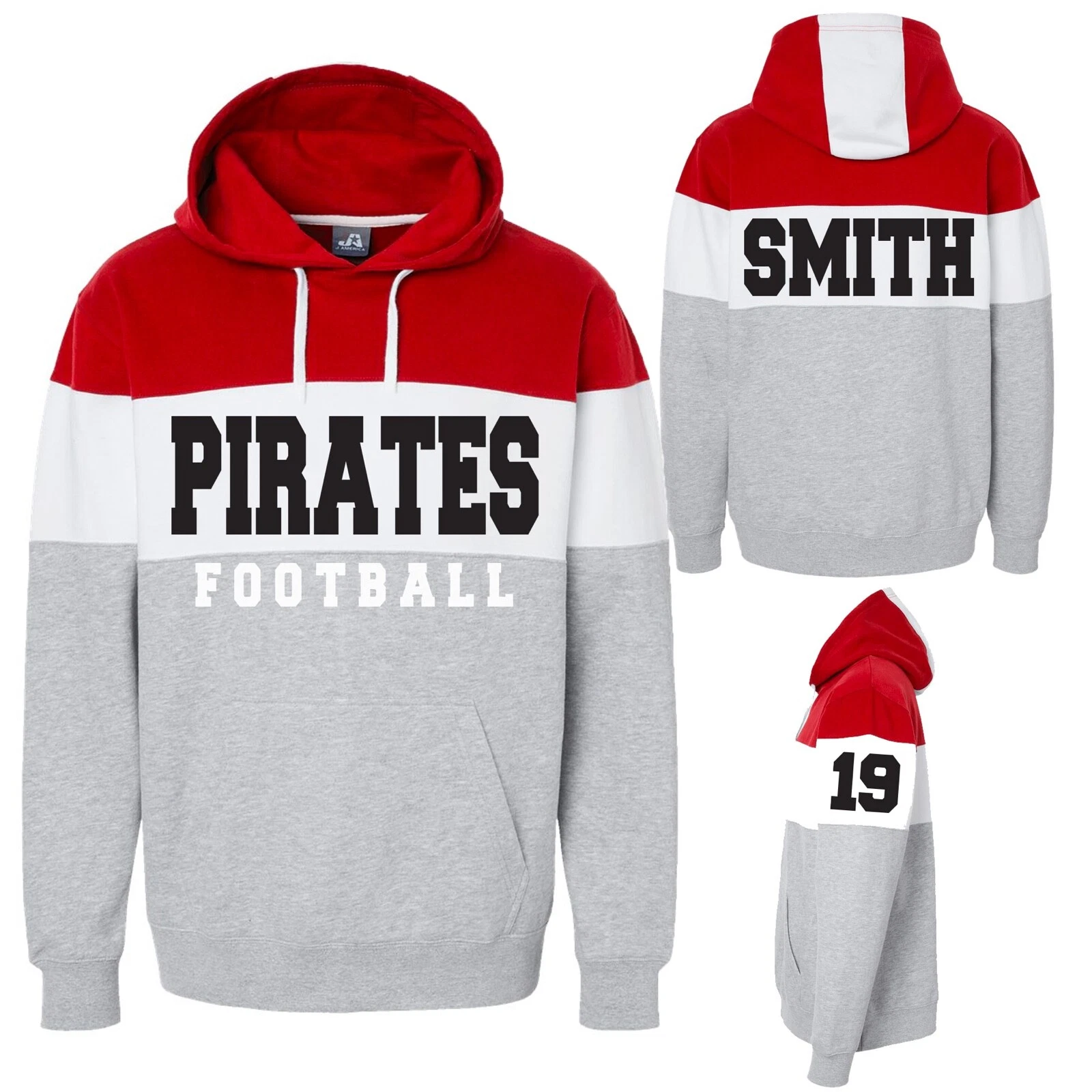 Custom Footbal Design J. America - Varsity Fleece Colorblocked Hoodie Sweatshirt