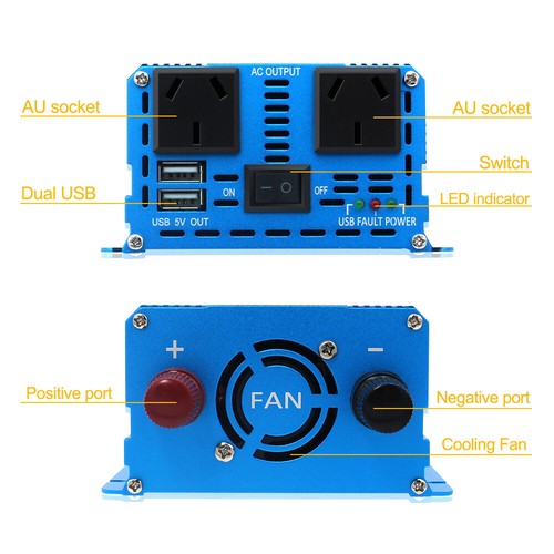 1000W 2000W Pure Sine Wave Power Inverter 12V to 240V Converter Camping Trip USB - Picture 4 of 8