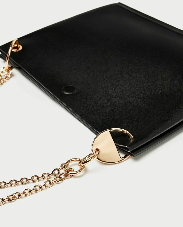ZARA BLACK FAUX LEATHER SHOULDER BAG WITH GOLD CHAIN STRAP new eBay