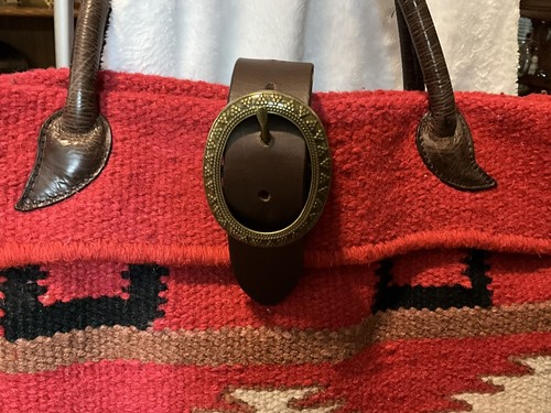 Amerileather Southwest Western Roamer Wool Rug Red Tote Bag Purse Large Leather - Picture 3 of 6