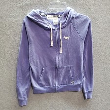 Victoria Secret PINK Women Sweater XS Purple Hoodie High Neck Logo Full Zip