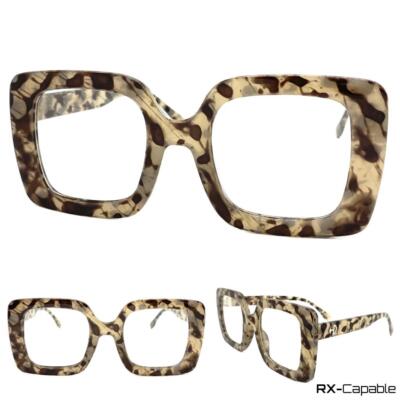 Women Oversize Vintage Retro Style Clear Lens EYE GLASSES Square Marble Frame C2