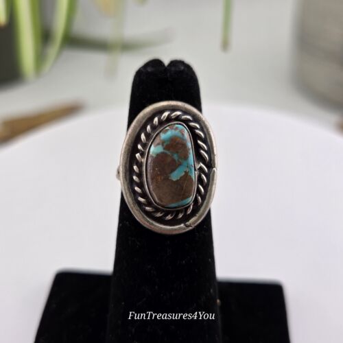 Anillo Turquesa Navajo Peón Antiguo Talla 4.75 Plata de Ley - Imagen 3 de 10