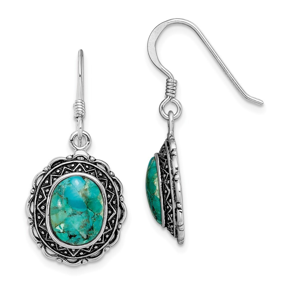 Sterling Silver Antiqued with Recon. Turquoise Earrings Sterling Silver Antiqued with Recon. Turquoise Earrings