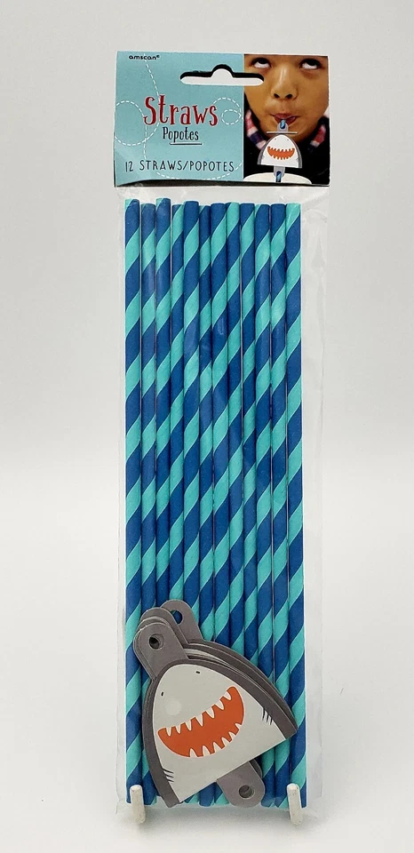 Shark Ahoy Pirate Paper Straws 12 Count Shark Week Birthday Party Supplies New - Image 3 of 4