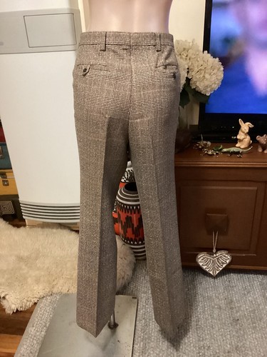 Genuine Vintage 70’s FLETCHER JONES Pants Brown White Check Pure Wool - Picture 9 of 11