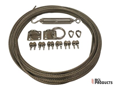 3 mm Edelstahl Drahtseil Oberleitungsset mit X1 Auge auf Platte X1 Ring auf Platte