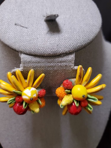 Pendientes de ensalada de frutas Carmen Miranda originales vintage Alemania Occidental - Imagen 4 de 8