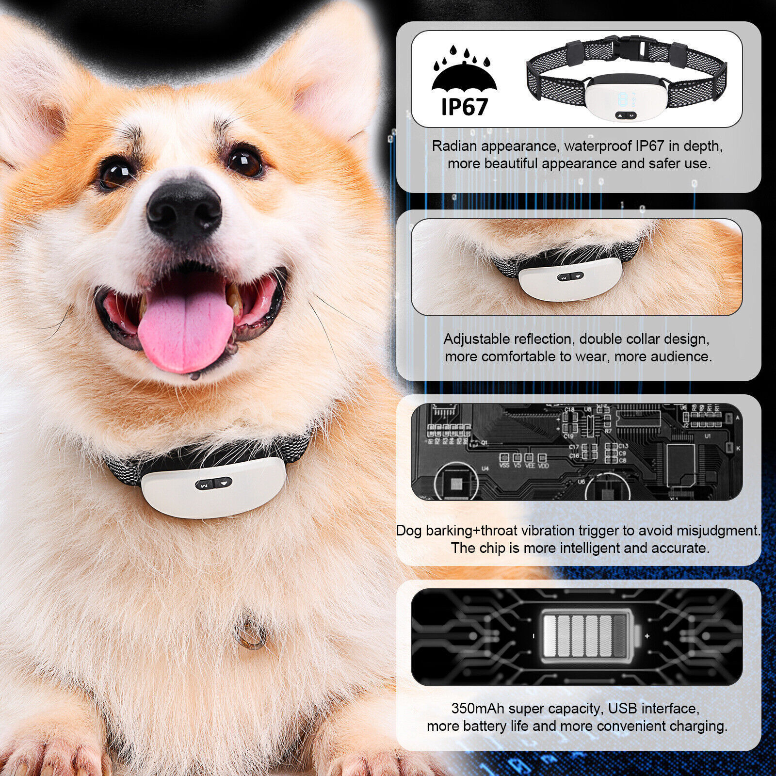 Dog Pet Training Collar Rechargeable Waterproof Electric Shock Anti