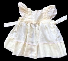 Vtg Pastel Yellow Baby Dress Girls 6-12 Mos Flutter Sleeve Eyelet Pinafore Apron