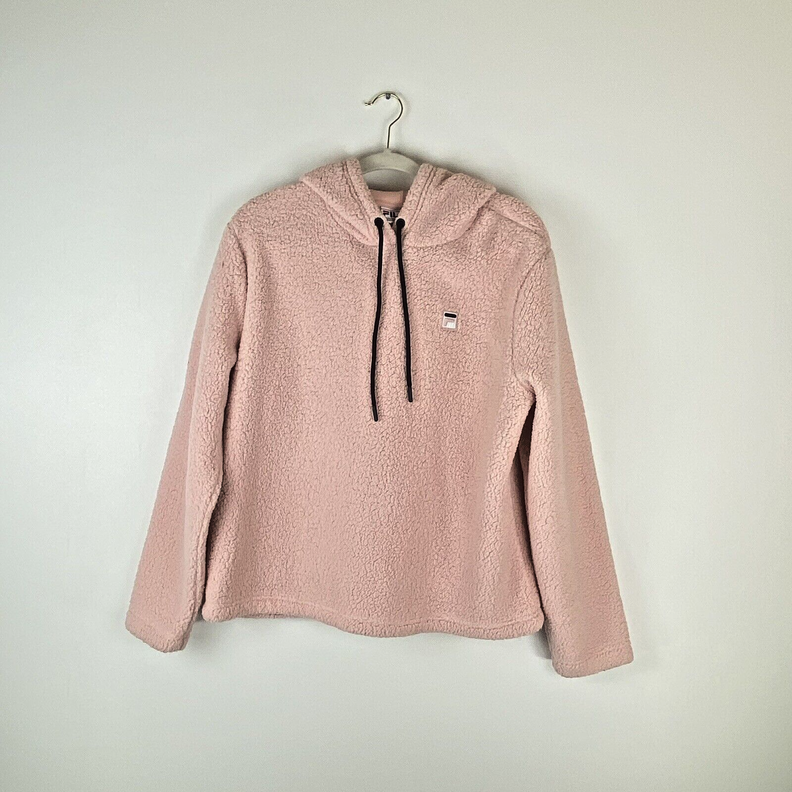 FILA Felpa con Cappuccio Donna Grande Sherpa Felpa Teddy Fleece Logo Rosa Morbida
