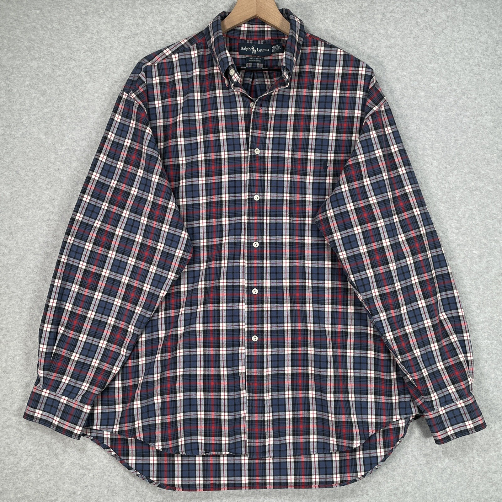 Camicia grande Ralph Lauren da uomo grande a quadretti manica lunga preppy pony abbottonata