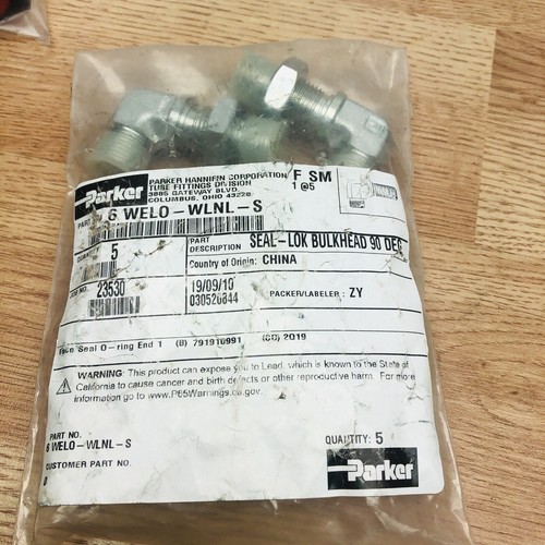 LOT OF 5 PARKER 6WELO-WNL-S SEAL LOK BULKHEAD 90DEG - Picture 2 of 2