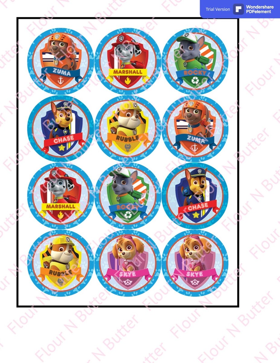 Pre Cut Paw Patrol Cupcake Topper Edible Image
