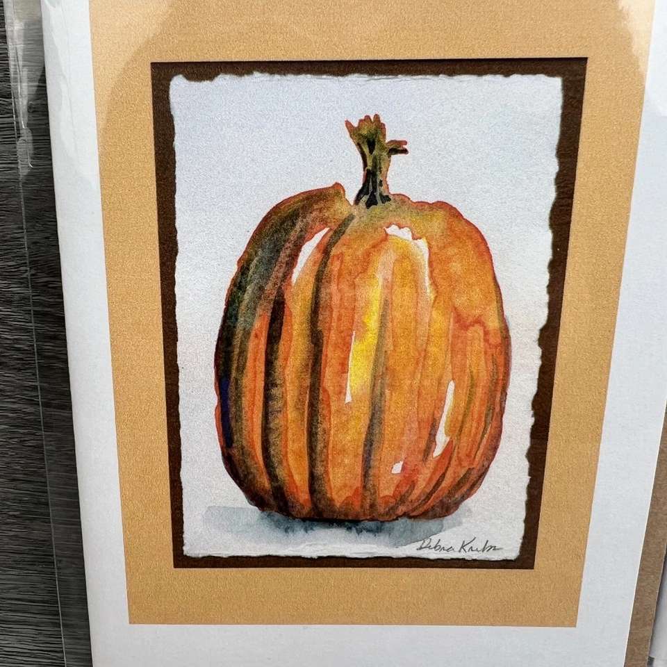 Lote de tarjetas de felicitación calabaza y flor de Debra Krebs Wisconsin acuarela artista Foto 2 de 4