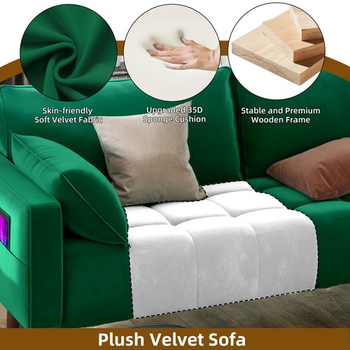 Comfy Velvet Fabric Sofa Couch Loveseat with 2 Pillows 2 Seater for Living Room - Picture 3 of 22