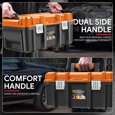 DNA MOTORING 2pcs Tool Boxes Set - Lockable Organizer Storage Portable Toolbox with Removable Tray for Workshop Garage & Household, Large Capacity, TOOLS-00310