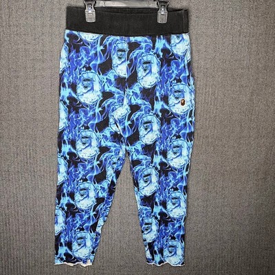 A Bathing Ape Jogger Pants Men's Small Blue Flame Graphic Print Embroidered Flaw
