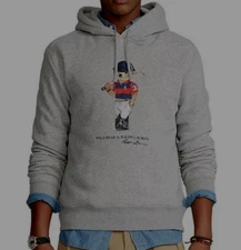 POLO Ralph Lauren Mens Equestrian Polo Bear Player Gray Hoodie Size XXL  NWT