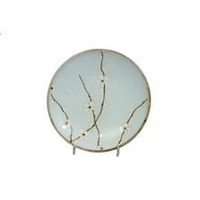 SET of 2 Japanese 7.5"D Dinner Serving Dish Plate Grey Ume Blossom Made in Japan