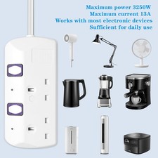 2 plug extension lead with Individual Switches, 1.5M Extension Cable, Extension