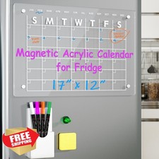 Magnetic Fridge Calendar 17x12 Clear Dry Erase Board 4 Markers Eraser